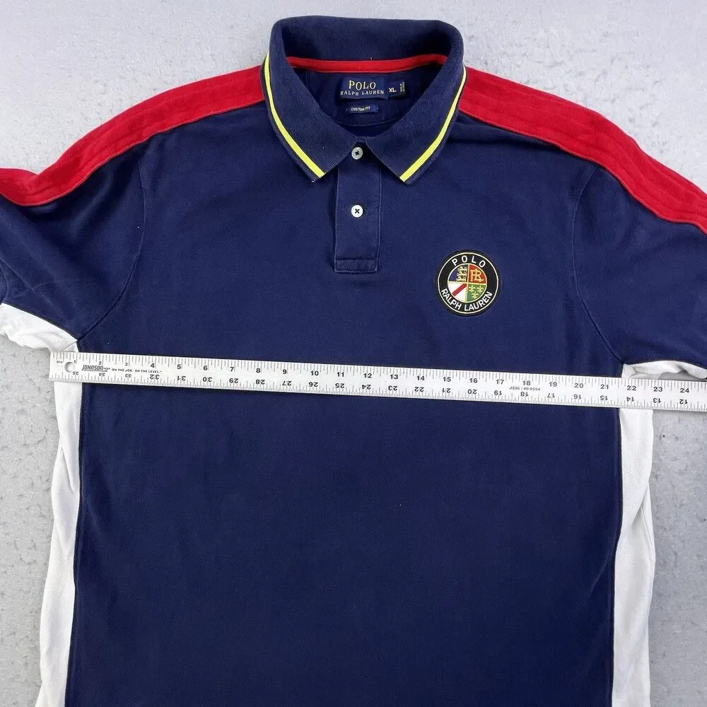 Polo Ralph Lauren Polo Shirt XL Navy Blue Cookie Crest Patch Custom Fit Preppy